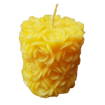 Decorative candle, roses pattern, yellow color, rose perfume